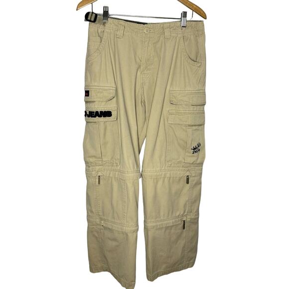 JNCO Jeans Khaki Cream Cargo Pants  Wide Leg Skater Raver Y2K Vintage 90s Sz. 18 - Picture 2 of 14